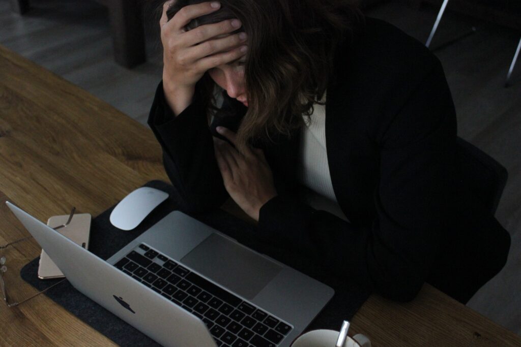 frustrated woman at a computre